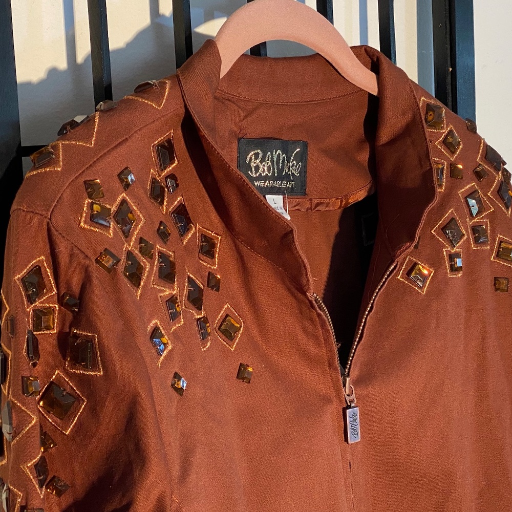 Bob Mackie Canvas and Gemstone Jacket Size L NWT
